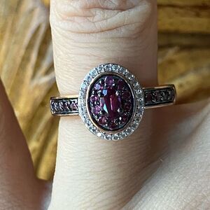 Natural Wine Garnet Sterling Silver Double Halo Ring Size 7
